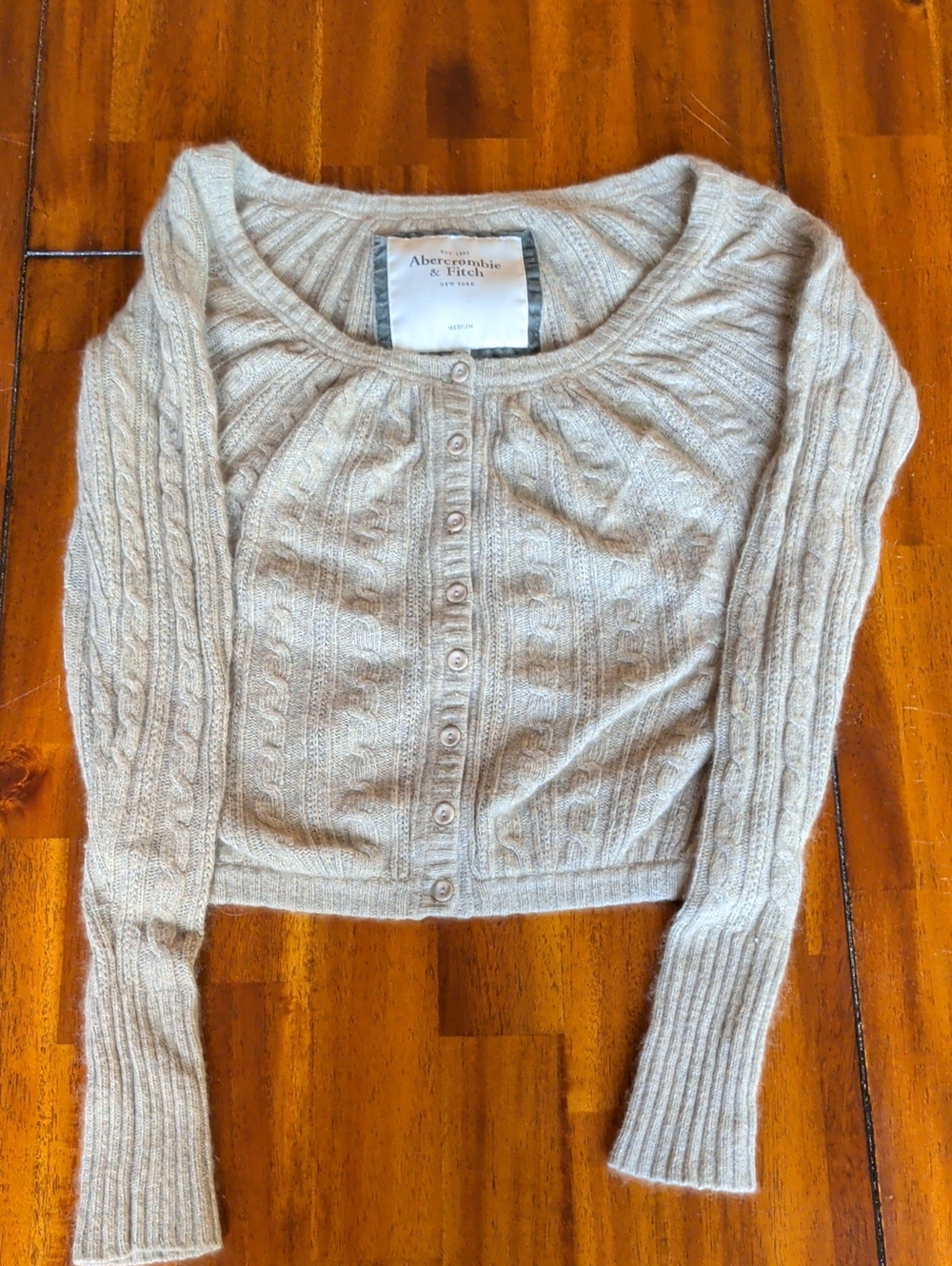 Abercrombie & Fitch Light Cream Cable Knit Button-Front Cardigan